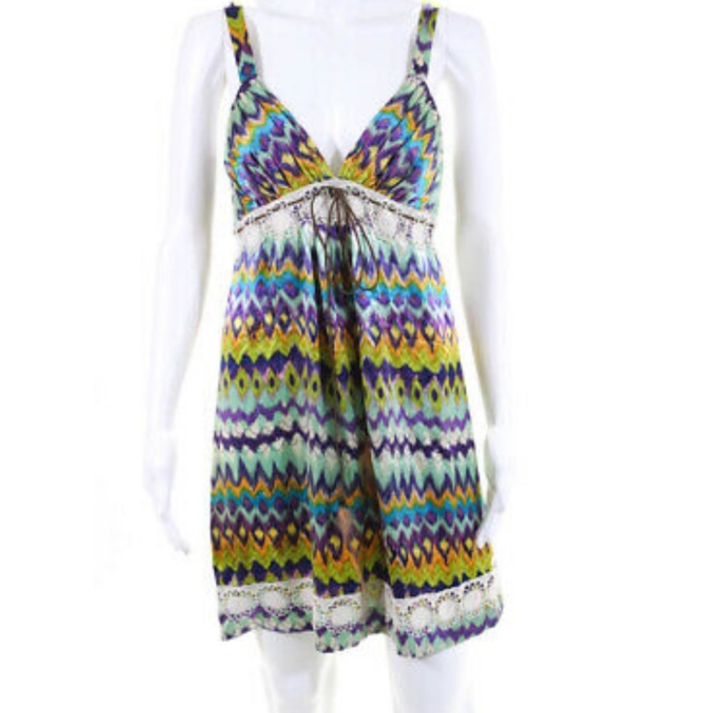 DIANE SAMANDI Silk Peacock Print Mini Dress